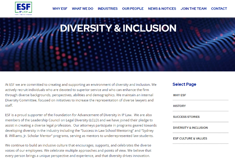 Diversity page at esfip