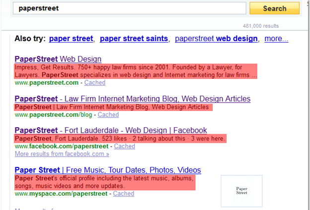 paperstreet-search results