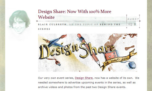 Introducing our "Design Share" series! Our new website features a vibrant banner adorned with art supplies and the text "Design Share," along with a small calendar date, “AUG 07.” Explore 7 Useful Technology Links from Start to Finish to enhance your creative journey.
