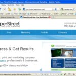 Webpage screenshot of "PaperStreet" offering web, print, and marketing services for lawyers, professionals, and businesses. It highlights over 400 clients worldwide, with menu tabs for Home, Marketing, Portfolio, and more. Design your Web Site for What Monitor Size? A question every professional must consider.