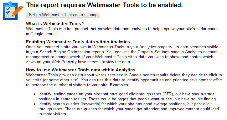 Need to connect webmaster tools and analytics