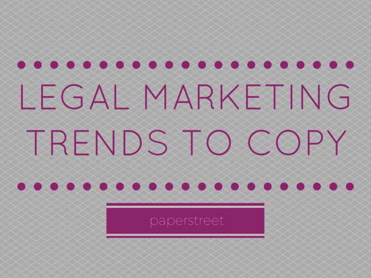 Image with text: "2024 Update: Legal Marketing Trends to Copy" and "Paperstreet" on a grey background with a purple dotted border, featuring insights on the different types of home page content.