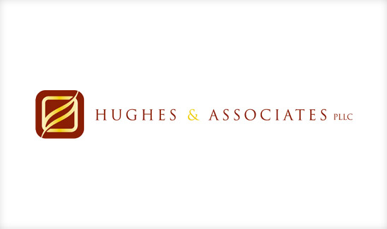 Logo of Hughes & Associates PLLC with a stylized "H" inside a square to the left. The name, written in brown and gold with "PLLC" in smaller font, showcases the best law firm logo design.