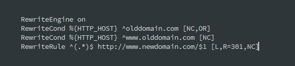 301 redirect code for .htaccess file