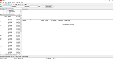 Screenshot of the FileZilla FTP client interface showing a connection window, file directory, and transfer queue with no active connections or transfers—one of the 5 Tools the Development Team Couldn’t Live Without.