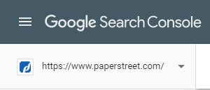 Screenshot of the Google Search Console interface displaying a URL, "https://www.paperstreet.com/," with a dropdown arrow beside it.