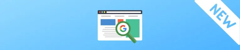 Illustration of a web browser window with a magnifying glass and the Google logo in the center, indicating Google's new Page Experience ranking factors coming soon.