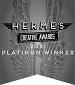 Hermes Creative Awards 2021 Platinum Winner logo with wing design.