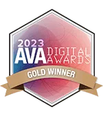 2023 AVA Digital Awards Gold Winner badge featuring a hexagonal design with a gradient background.