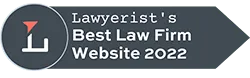 Badge displaying "Lawyerist's Best Law Firm Website 2022" against a dark background.