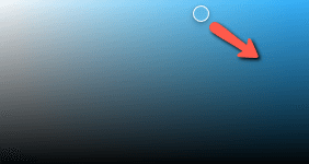 A gradient background from light blue to dark blue with a red arrow pointing to a small white circle in the upper right corner.