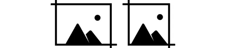 Two black and white mountain icons with a sun, each enclosed in a square with a diagonal line intersecting the square from one corner to another. The second icon is a duplicate of the first.