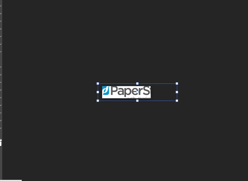 A logo with the word "Papers" in blue and black text on a white background, enclosed in a rectangular box with blue handles for resizing. This image is displayed on a dark grey screen, prompting the question: What is an alternative to Photoshop for scaling images?