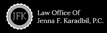 Logo of "Law Office of Jenna F. Karadbil, P.C." with a circular emblem containing the initials "JFK" on the left, highlighted as PaperStreet celebrates International Women's Day with our clients.