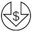 A black and white circular logo featuring a dollar sign in the center, with two triangular shapes pointing downwards and upwards respectively.