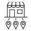 Silhouette of a baby stroller facing forward with a rounded canopy and four wheels.