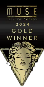 Muse Creative Awards 2024 Gold Winner badge featuring a gold geometric design with a woman's face, against a black background.