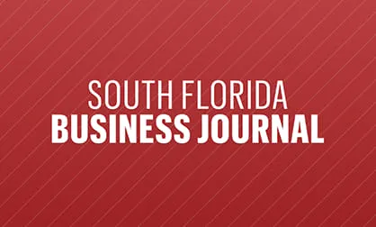 South Florida Business Journal" text in white against a red background with diagonal lines.