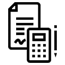 Icon of a pad of paper and a pen, both in black and white. The pen is placed vertically to the right of the pad, which shows several horizontal lines representing written text.