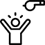 Icon of a person raising arms and a whistle being blown, indicating a penalty or foul in a game or sport.