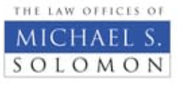 Logo for "The Law Offices of Michael S. Solomon" with text in white and blue sections.