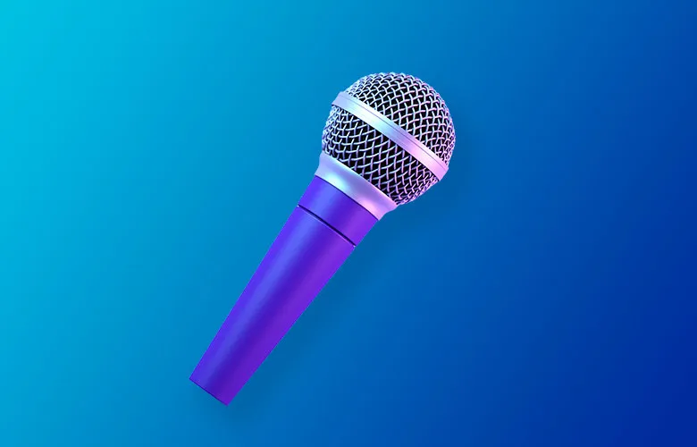 A purple wireless microphone stands out against a gradient blue background, embodying the spirit of ADA best practices for keyboard accessibility.