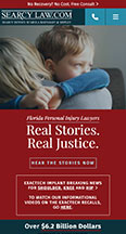 A boy hugging a woman, both looking away. Text reads: "Florida Personal Injury Lawyers. Real Stories. Real Justice. Hear the Stories Now. Over $6.2 Billion Dollars Recovered.