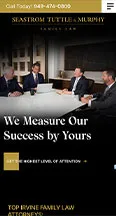 Four men in suits sit around a table in a professional office setting. A banner at the top provides contact information, and text on the image reads, "We Measure Our Success By Yours. Top Irvine Family Law Attorneys.