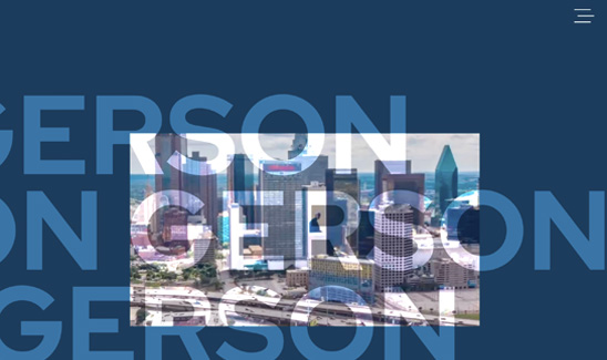 A cityscape featuring several tall buildings is overlaid with large, semi-transparent text reading "GERSON" on a dark blue background.