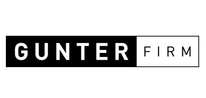 GUNTER FIRM logo with "GUNTER" in white text on a black background and "FIRM" in black text on a white background.