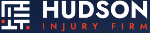 Hudson Injury Firm logo featuring bold white text and orange accents against a dark blue background.