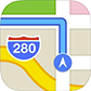 Icon graphic of a map with routes, including a blue line, a yellow line, and a red Interstate 280 shield. The map background shows a grid with white and green areas.