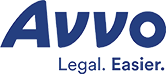 Blue logo with the word "Avvo" and the slogan "Legal. Easier.