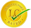 A gold seal with the text "Lead Counsel Rated" encircling the initials "LC" and a green checkmark.