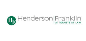 Logo of Henderson Franklin, Attorneys at Law, featuring "HF" in a green circle to the left and the firm name in grey with "ATTORNEYS AT LAW" in green text.