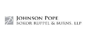 Logo of Johnson Pope Bokor Ruppel & Burns, LLP, featuring the firm's name in black text with an abstract design to the left.