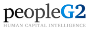 The image shows the logo of PeopleG2 with the tagline "Human Capital Intelligence" beneath it. The text "people" is in black, "G2" is in blue, and the tagline is in gray.