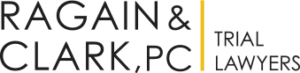 Logo for a law firm: "Ragain & Clark, PC Trial Lawyers" with a yellow vertical line separating the phrases "Ragain & Clark, PC" and "Trial Lawyers.