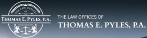 Logo and text for "The Law Offices of Thomas E. Pyles, P.A.", featuring an emblem with scales of justice and "Established 1994" underneath.