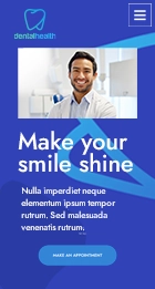 A smiling man in a white coat, likely a dentist, is pictured under the text "Make your smile shine" on a blue-themed dental health advertisement.