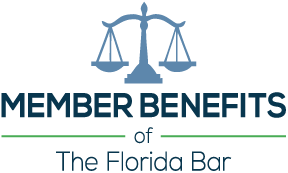 Logo of The Florida Bar's Member Benefits program with scales of justice above the text.