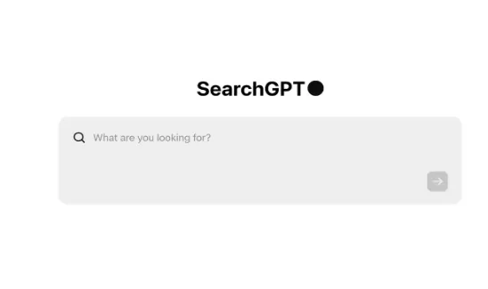 A search engine interface with "SearchGPT" at the top and a query box below asking, "What are you looking for?" with an arrow button on the right.
