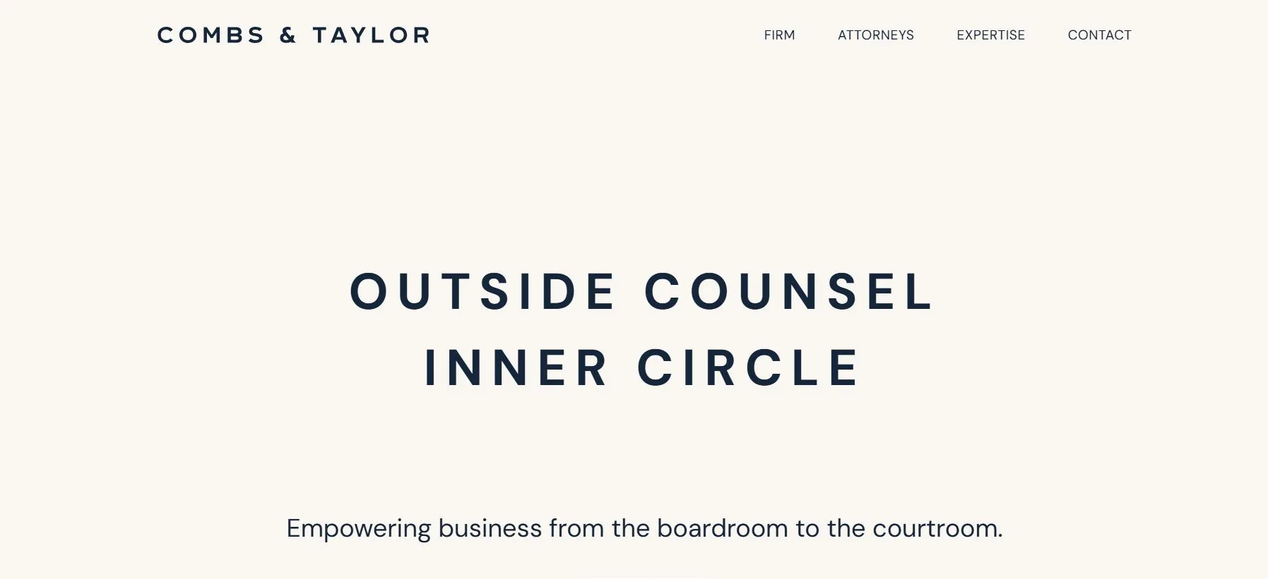 Combs & Taylor website with the text "Outside Counsel Inner Circle" and navigation links.