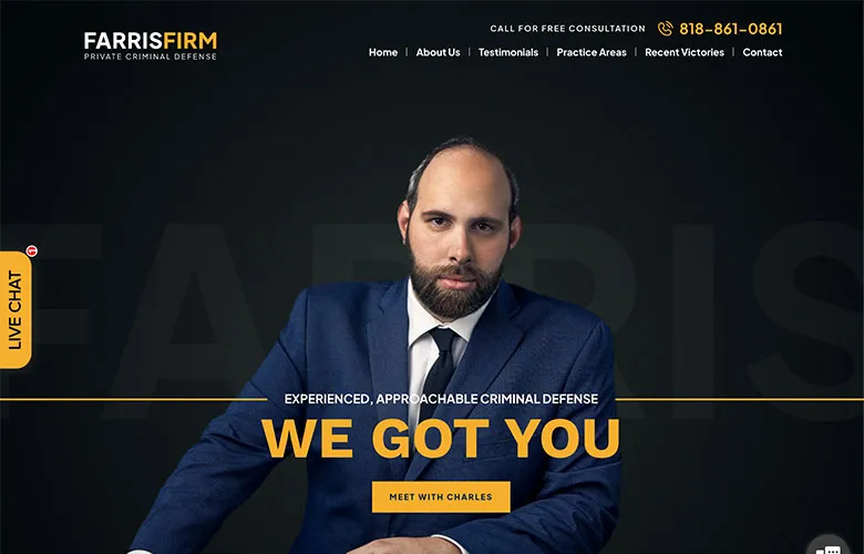 Man in a suit at a table on a South Carolina Law Firm Marketing website, text reads "We Got You.