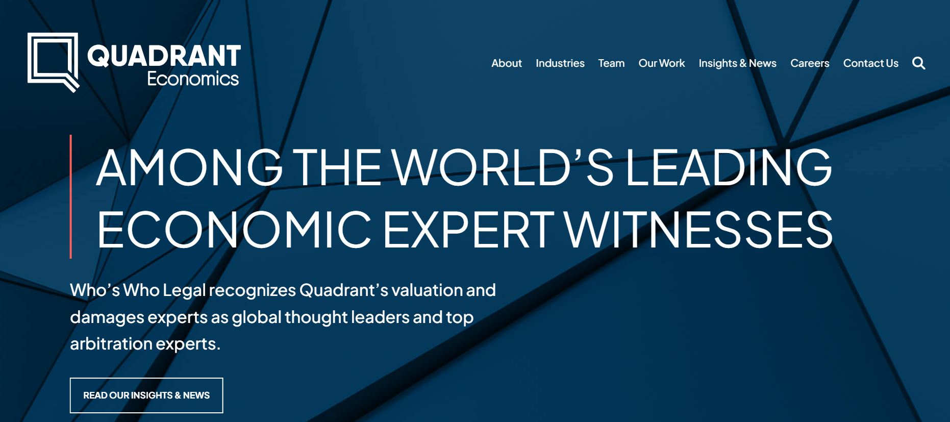 Quadrant Economics homepage with tagline about leading economic expert witnesses.