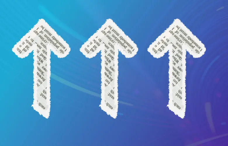 Three upward arrows of torn newspaper symbolize using current events to boost law firm authority.
