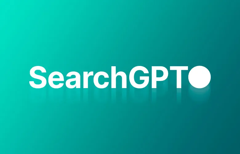 White "SearchGPT" text and a bold dot on a teal gradient: the future of law content marketing.