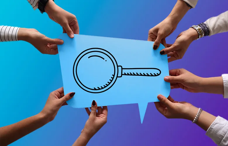 Six hands hold a speech bubble—exploring trends shaping law firm content marketing in 2025.