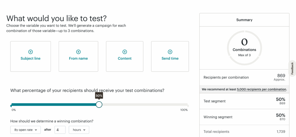 Example of how you can test a subject line of a newsletter.