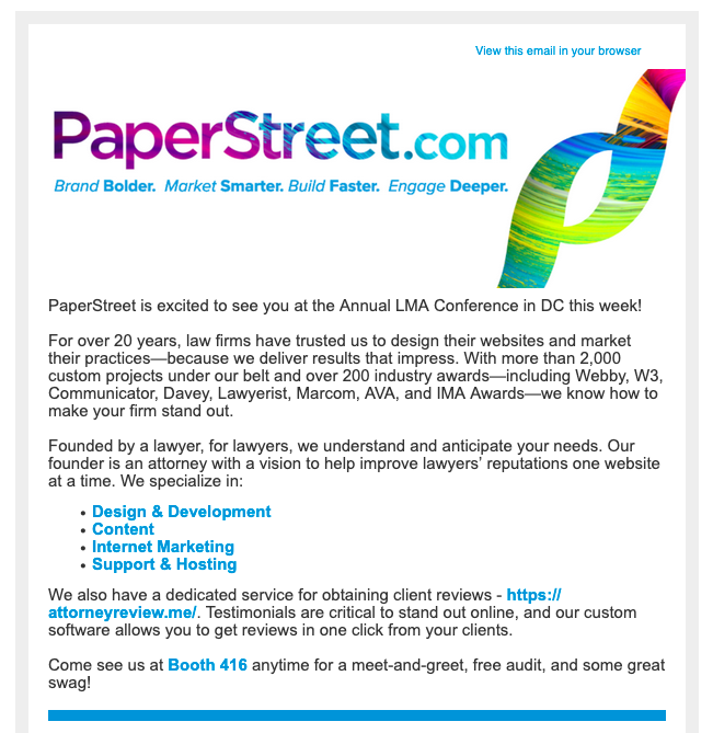 Example of a newsletter that is short and to the point while maintaining quality.